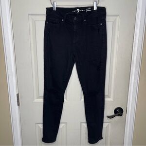 7 for All Mankind Ankle Gwenevere Stretch Jeans in Black Distressed Sz 29